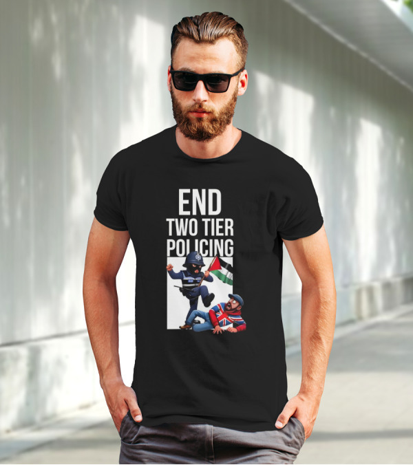 END TWO TIER POLICING British Officer And Palestinian Flag T-Shirt