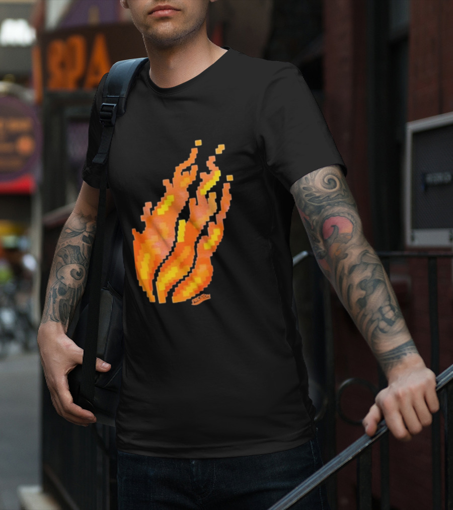 Fire Pixel Flame McLovin Burn Sunset Pixels T-Shirt