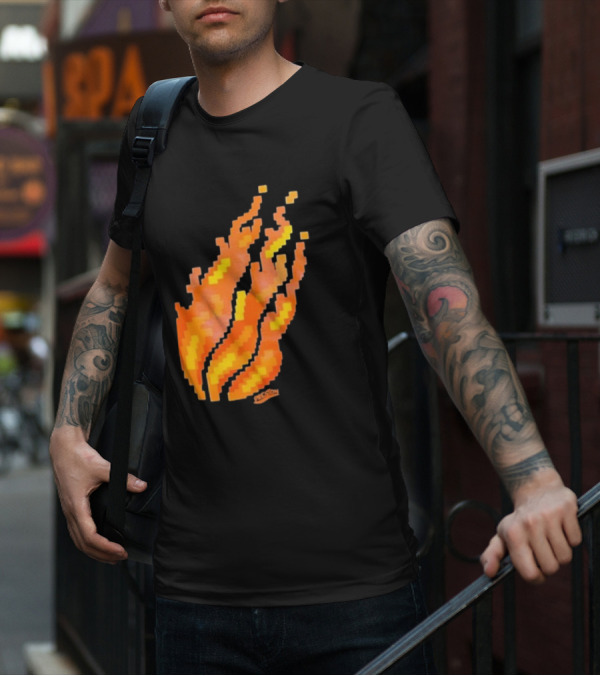 Fire Pixel Flame McLovin Burn Sunset Pixels T-Shirt