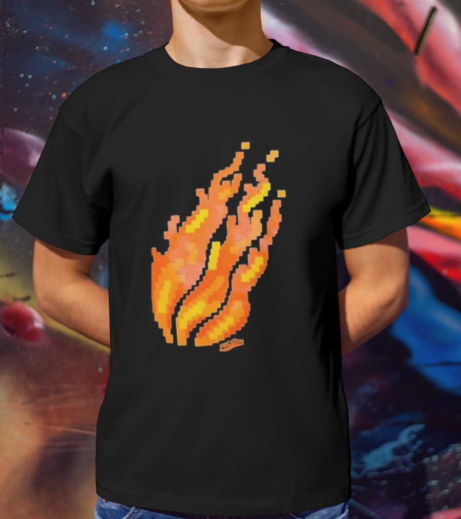 Fire Pixel Flame McLovin Burn Sunset Pixels T-Shirt