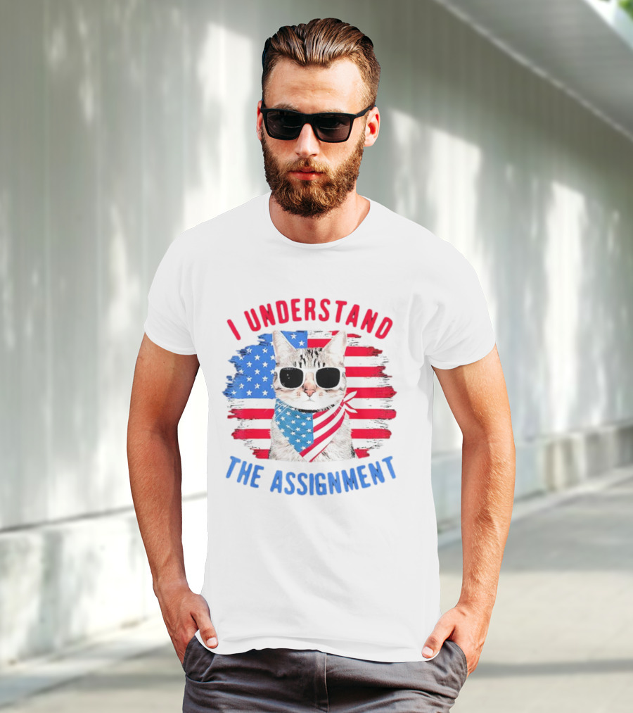I Understand The Assignment Cat With American Flag Sunglasses And Scarf T-Shirt