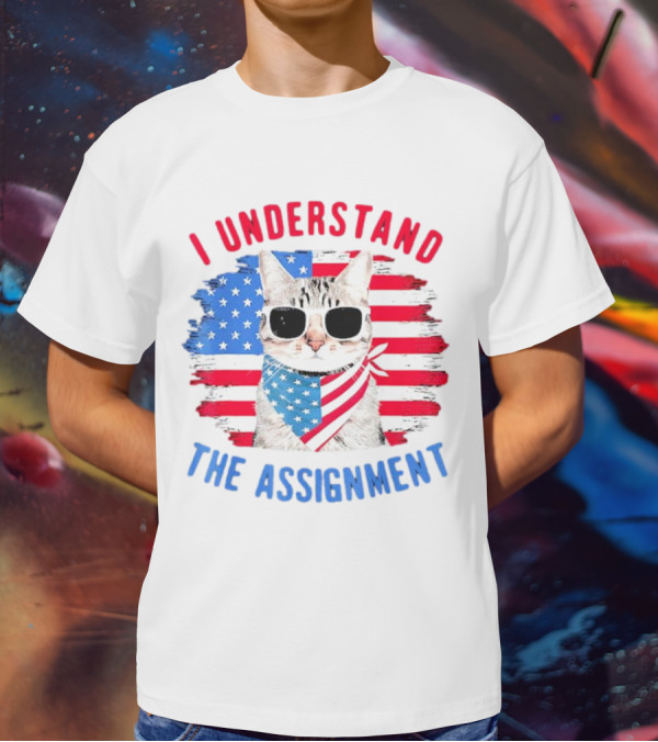 I Understand The Assignment Cat With American Flag Sunglasses And Scarf T-Shirt