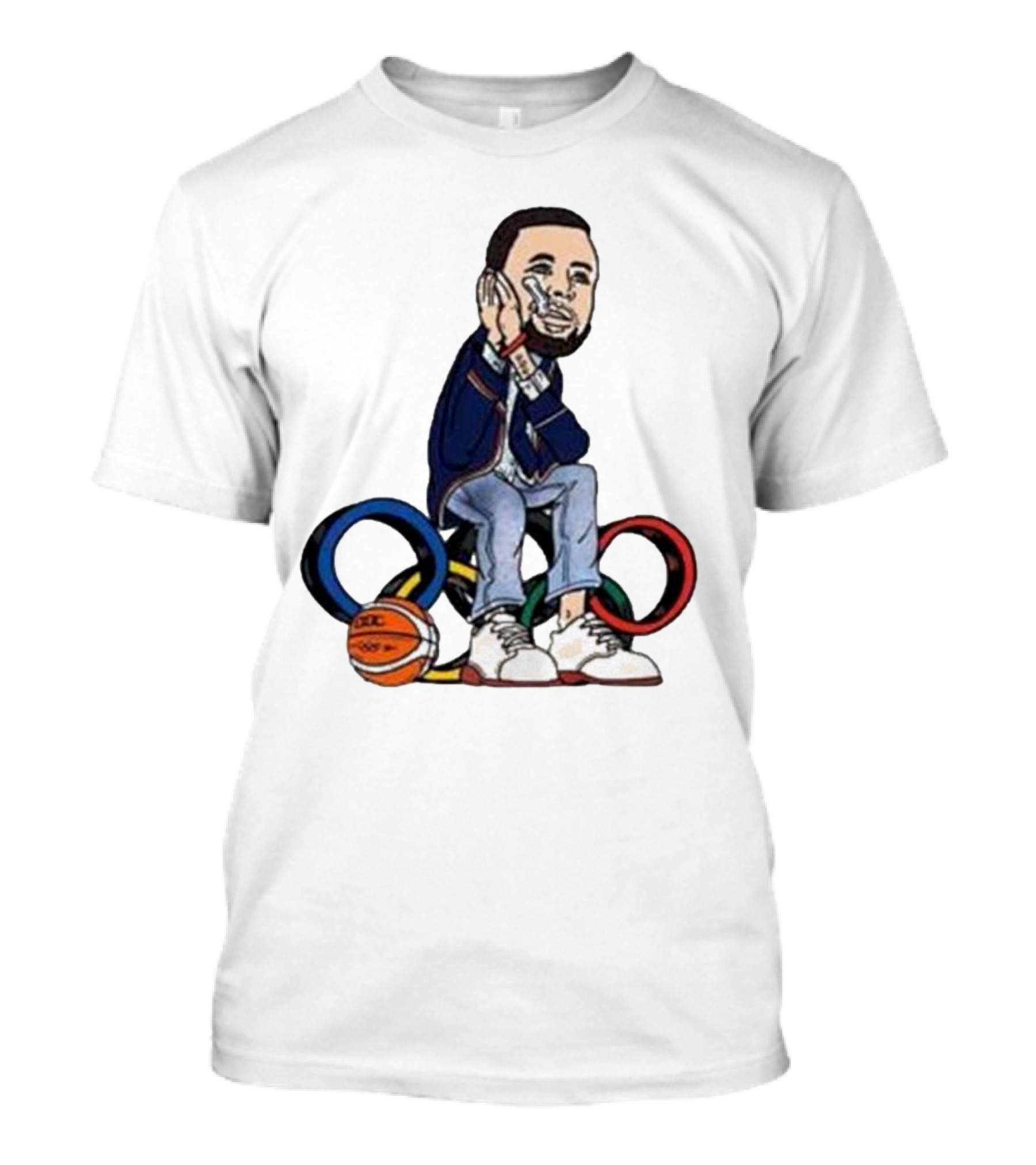Steph Curry Basketball Olympic Rings Night Night Paris T-Shirt