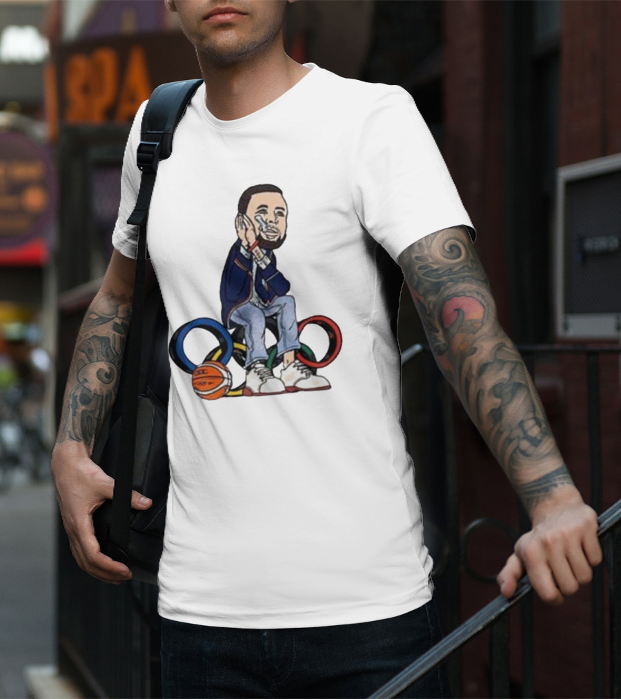 Steph Curry Basketball Olympic Rings Night Night Paris T-Shirt