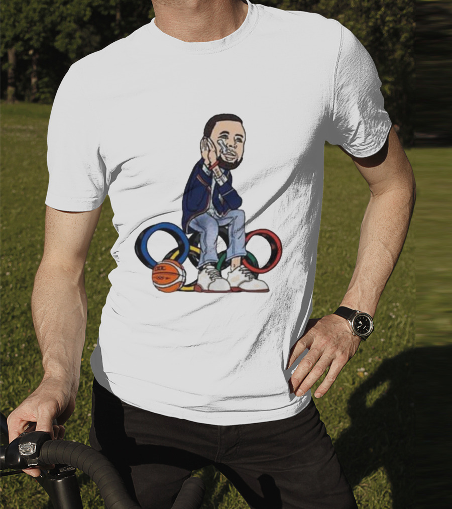 Steph Curry Basketball Olympic Rings Night Night Paris T-Shirt