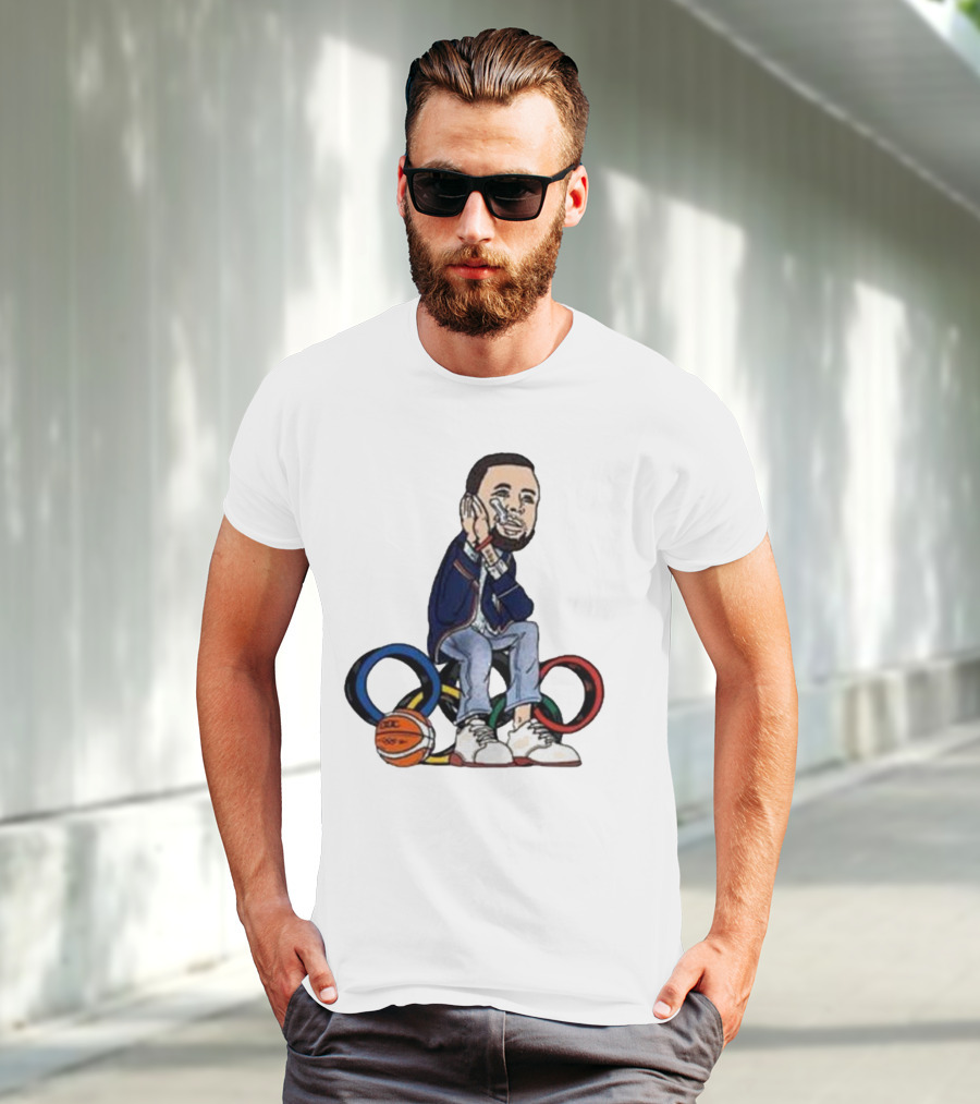 Steph Curry Basketball Olympic Rings Night Night Paris T-Shirt