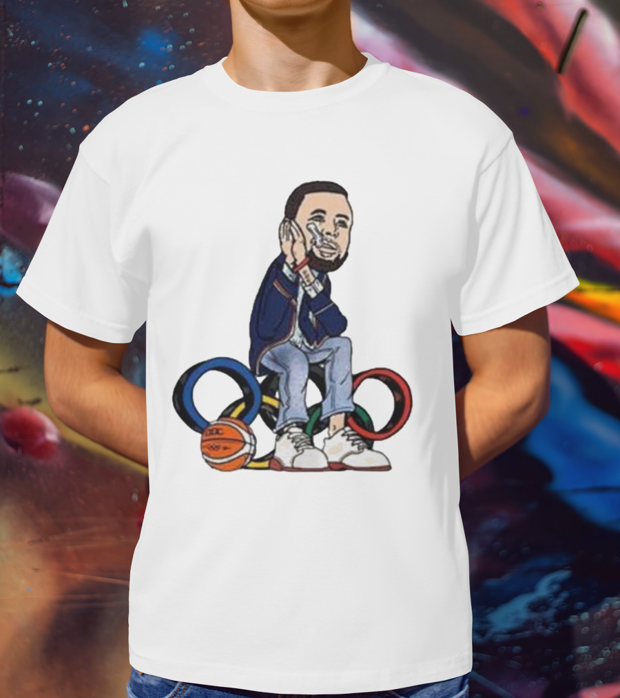 Steph Curry Basketball Olympic Rings Night Night Paris T-Shirt