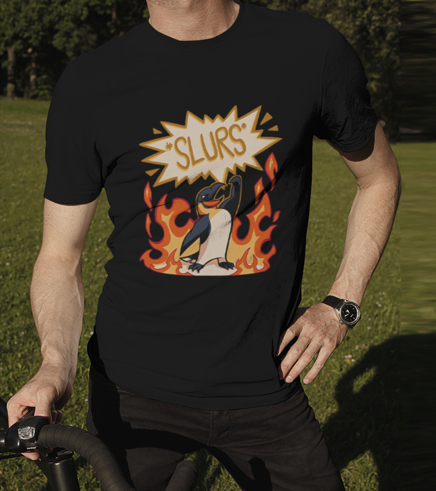 Helluva Boss Penguin Flames Slurs Speech Bubble T-Shirt