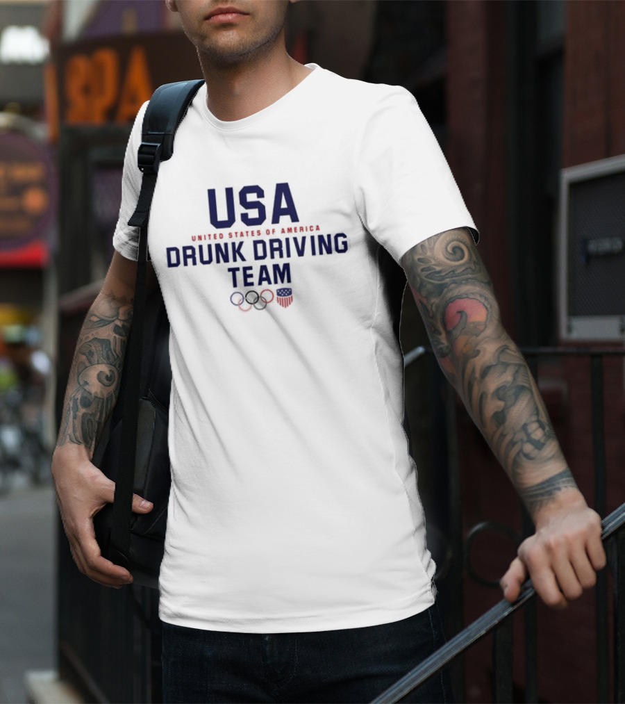 USA United States Of America Drunk Driving Team Olympic Rings Shield T-Shirt