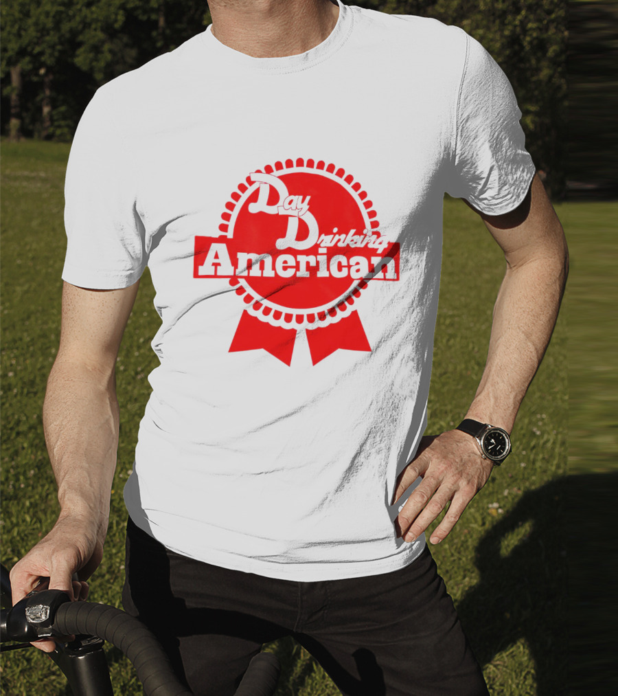 Day Drinking American Red Ribbon Badge T-Shirt
