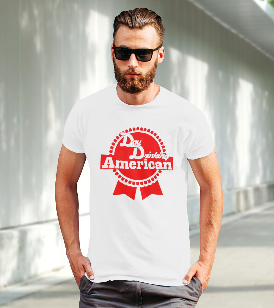 Day Drinking American Red Ribbon Badge T-Shirt