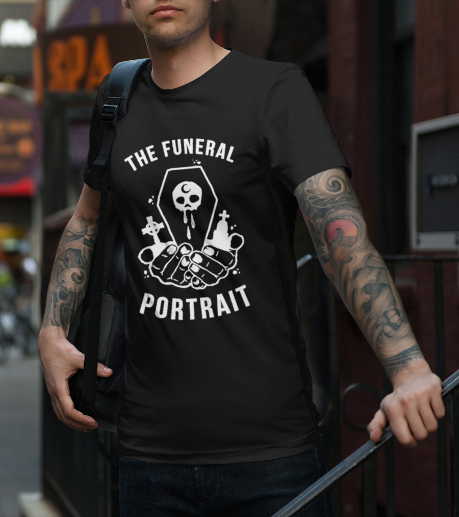 The Funeral Portrait Skull Coffin Hands Cross Black T-Shirt