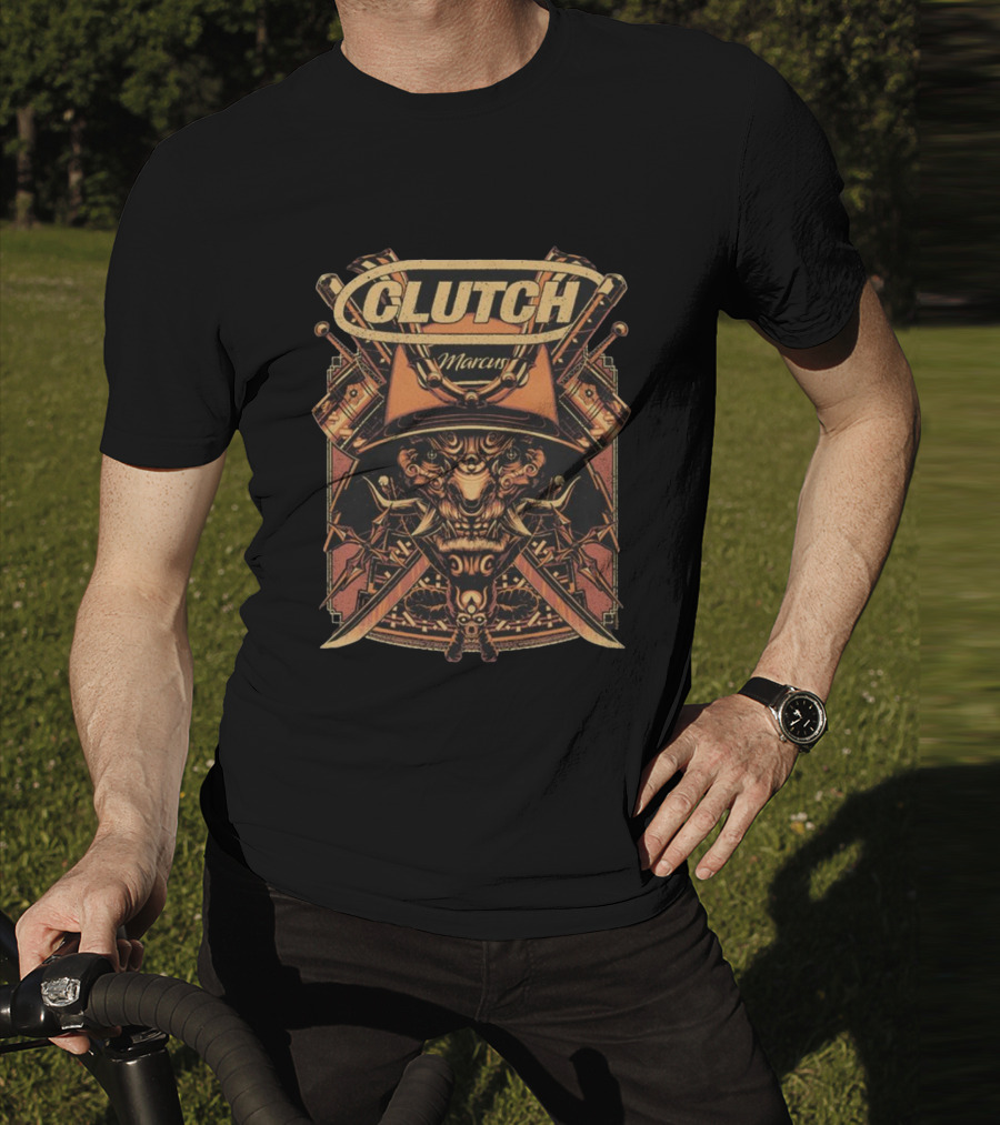 Clutch Marcus Samurai Warrior Helmet Swords T-Shirt