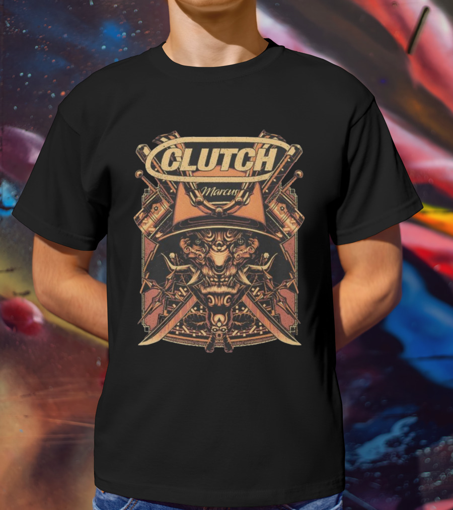 Clutch Marcus Samurai Warrior Helmet Swords T-Shirt