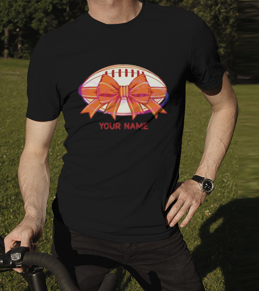 Your Name Coquette Football Bow T-Shirt