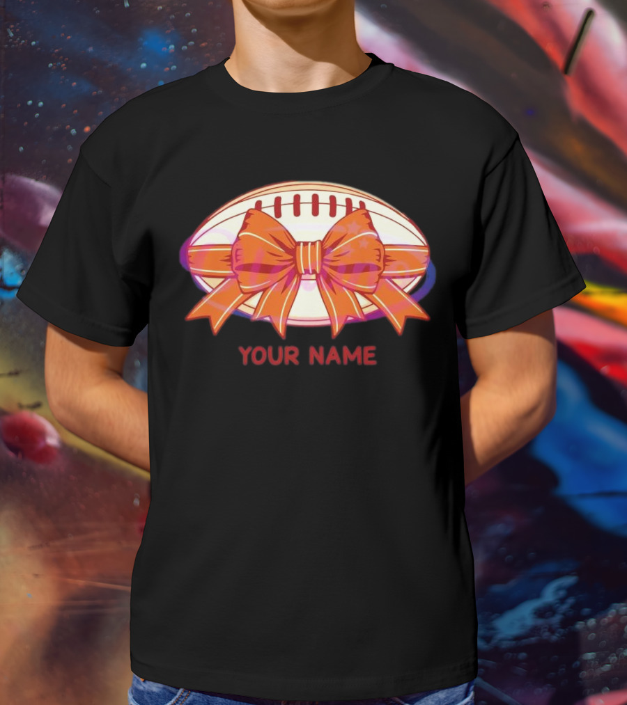 Your Name Coquette Football Bow T-Shirt