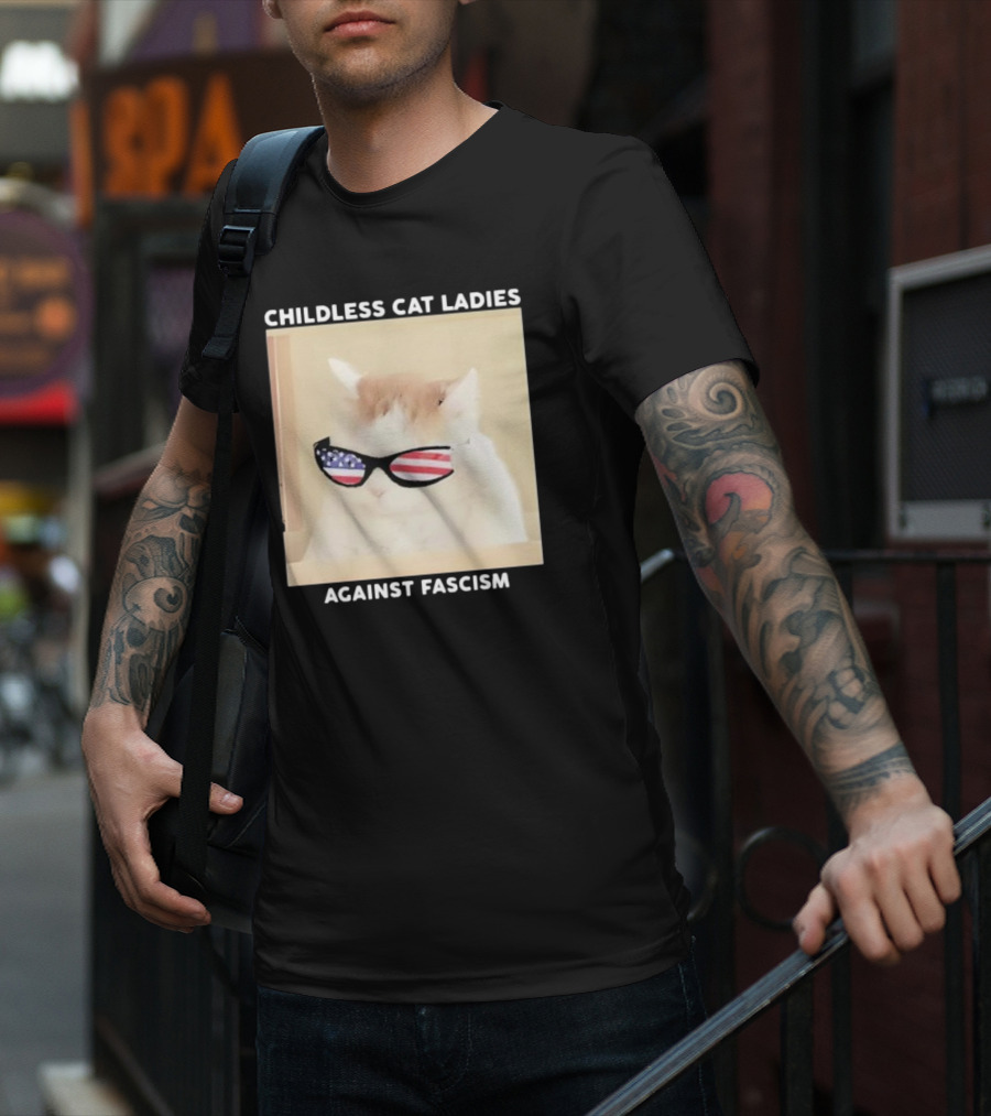 Childless Cat Ladies Against Fascism Patriotic Sunglasses T-Shirt