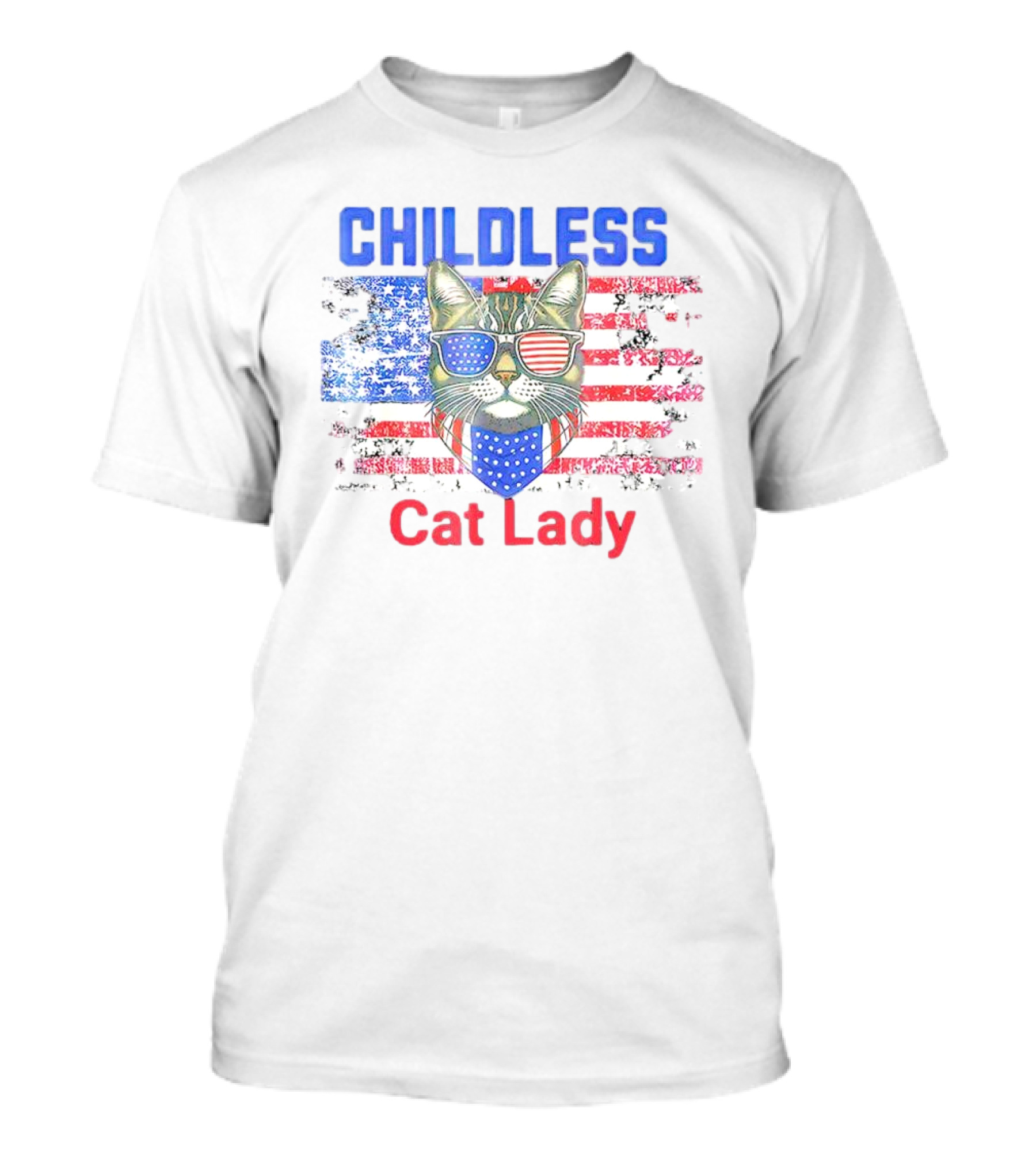 Childless Cat Lady USA Flag Sunglasses T-Shirt