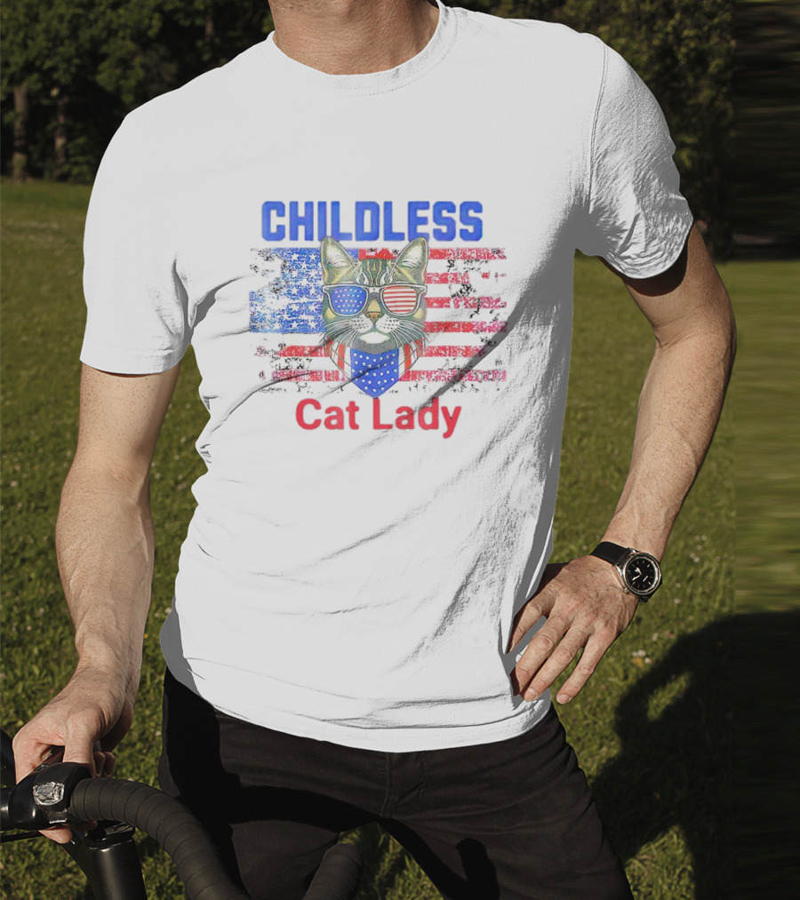 Childless Cat Lady USA Flag Sunglasses T-Shirt