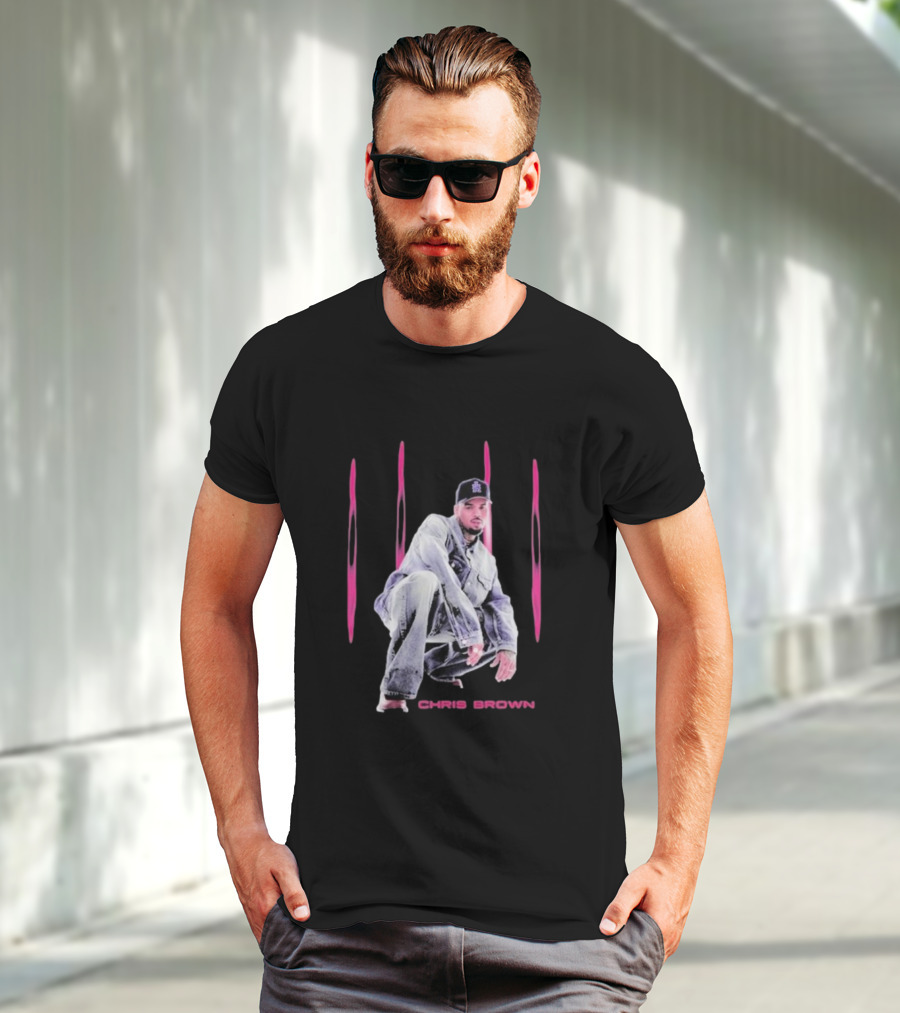 Chris Brown Pink Streaks Black Denim T-Shirt