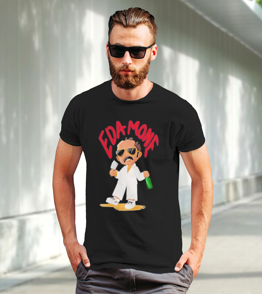 Eda Mone Rangan Chettan Cartoon Character In White Suit With Sunglasses Holding Cleaver And Bottle T-Shirt
