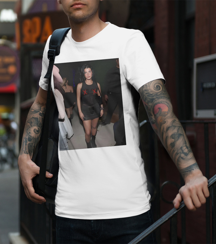 Charli D’Amelio Black Mesh Dress With Red X Details T-Shirt