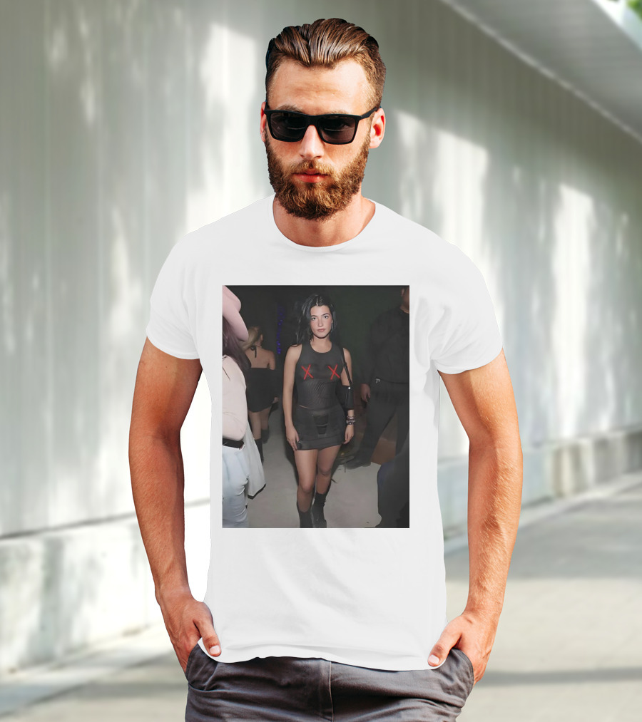 Charli D’Amelio Black Mesh Dress With Red X Details T-Shirt