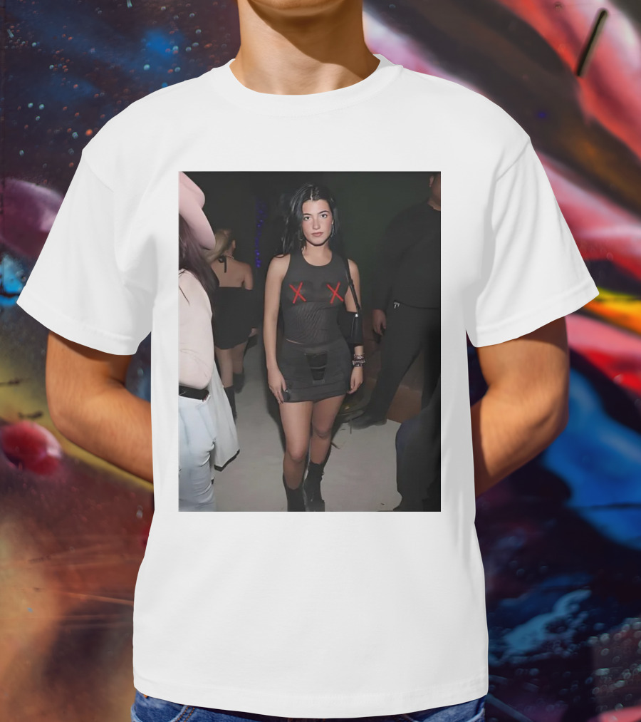 Charli D’Amelio Black Mesh Dress With Red X Details T-Shirt