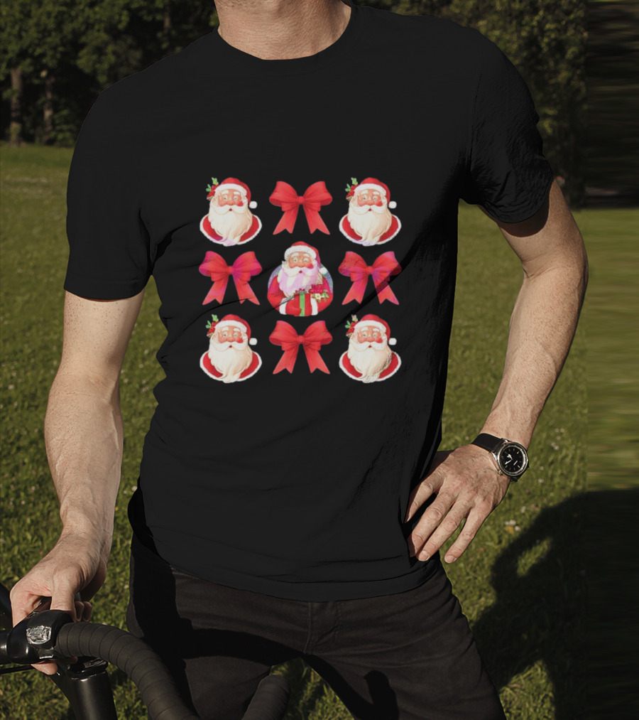 Coquette Christmas Santa And Red Bows Holiday T-Shirt