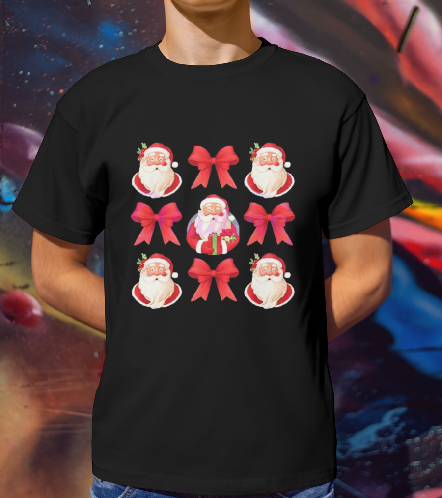 Coquette Christmas Santa And Red Bows Holiday T-Shirt