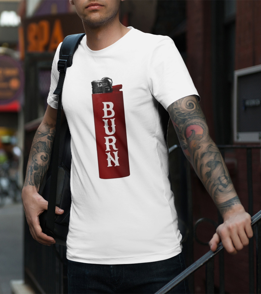 Eaj Burn Red Lighter Vertical Text T-Shirt