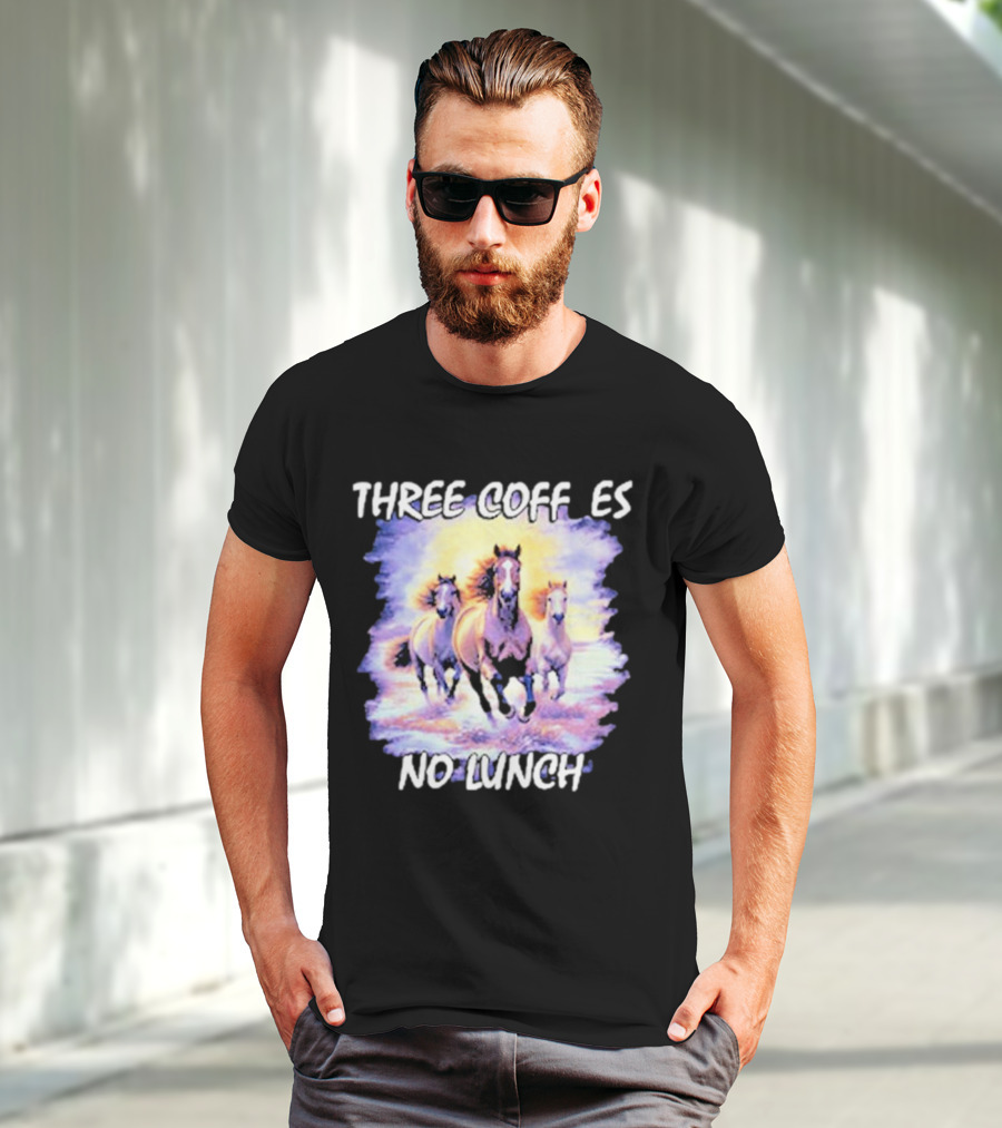 Three Coffees No Lunch Horse Trio Running T-Shirt