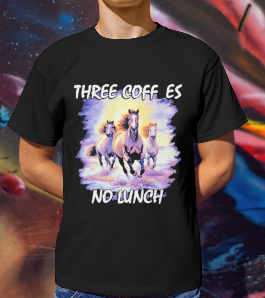 Three Coffees No Lunch Horse Trio Running T-Shirt