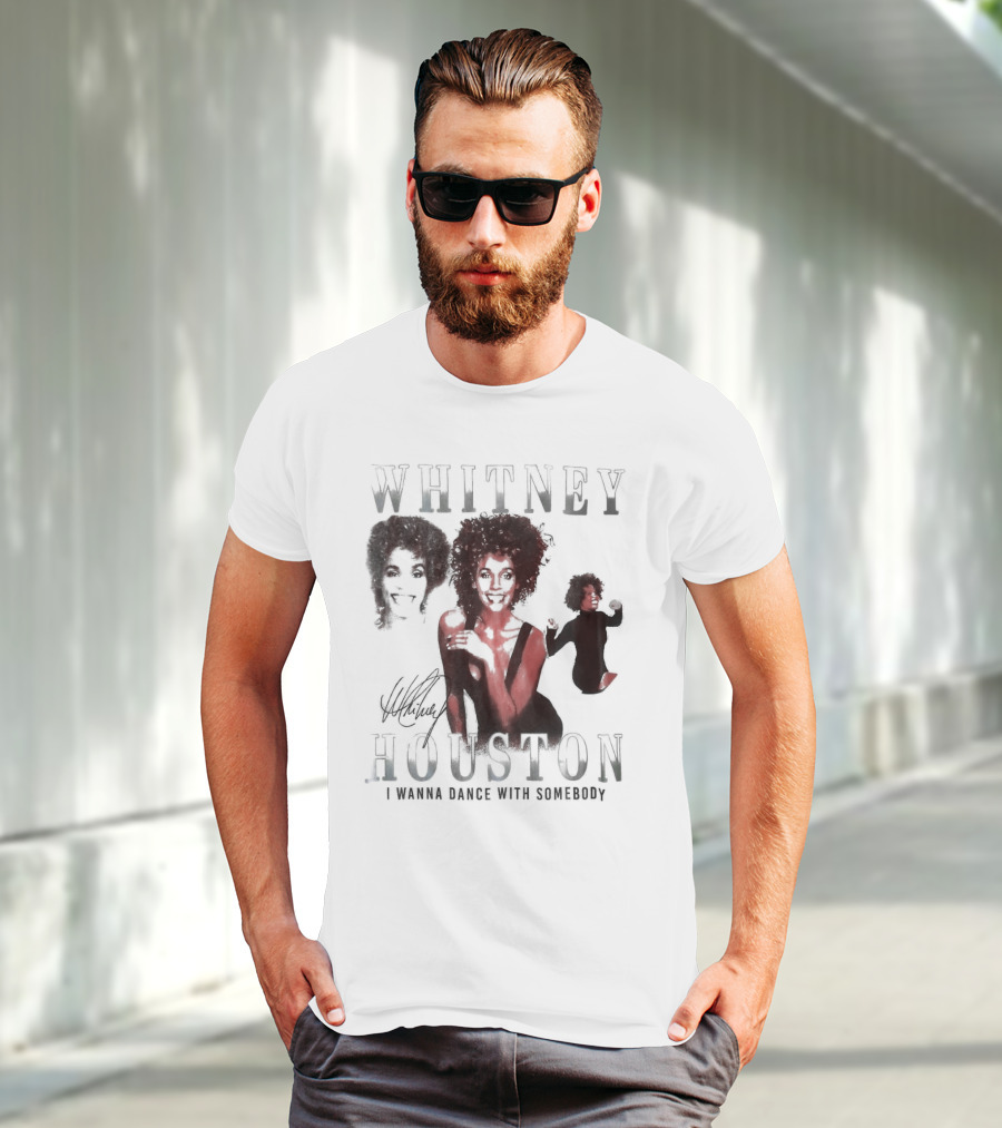 Whitney Houston I Wanna Dance With Somebody Vintage Portrait Signature T-Shirt