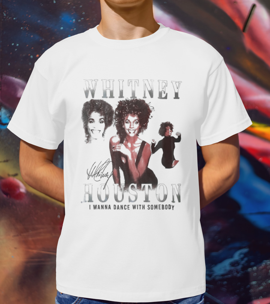 Whitney Houston I Wanna Dance With Somebody Vintage Portrait Signature T-Shirt