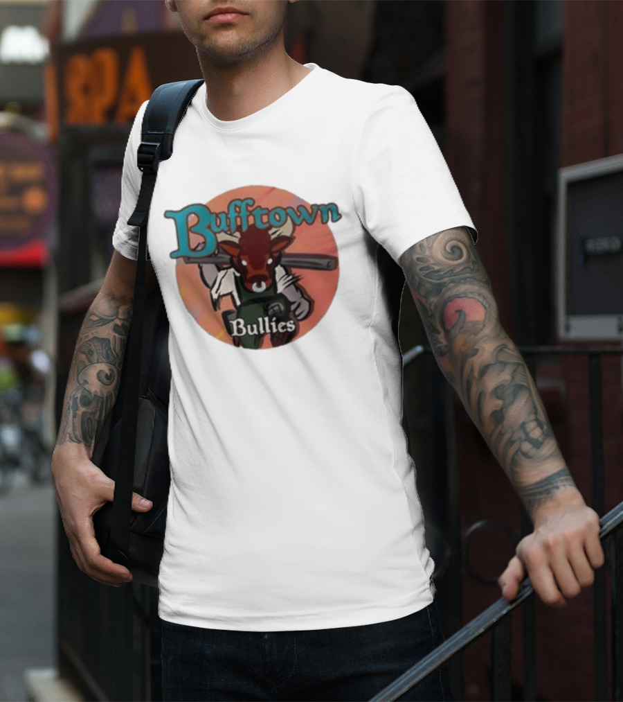 Bufftown Bullies Bull Character Holding Bat T-Shirt