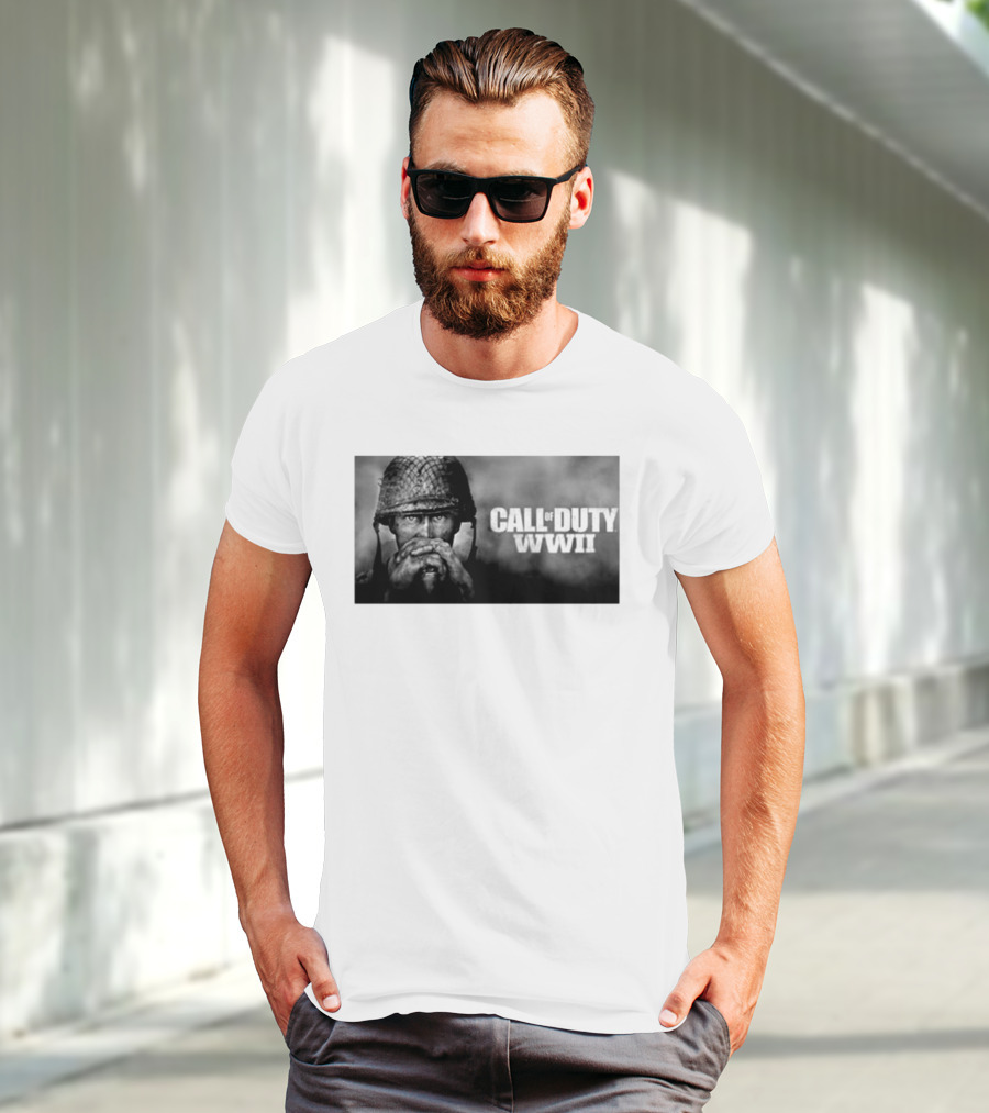 Call Of Duty WWII Soldier Image Black And White T-Shirt
