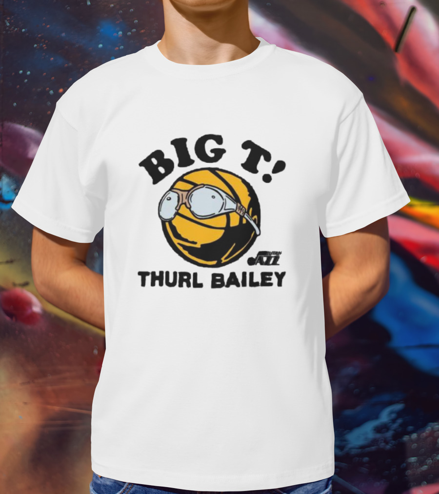 Big T Thurl Bailey Basketball Caricature With Glasses Utah Jazz T-Shirt