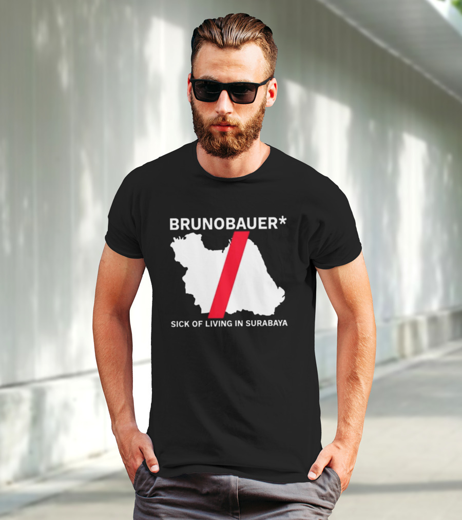 BRUNOBAUER Sick Of Living In Surabaya Map Design With Red Slash T-Shirt