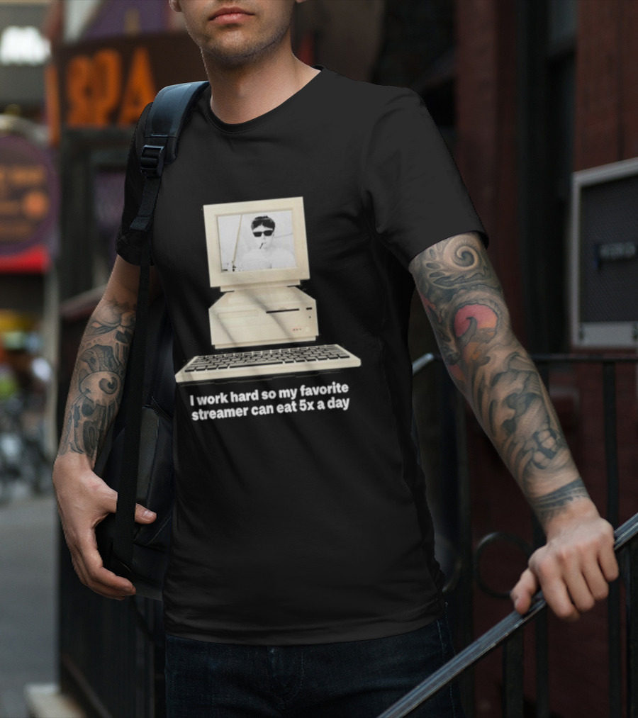 I Work Hard So My Favorite Streamer Can Eat 5X A Day Vintage Computer Retro Gamer Humor T-Shirt