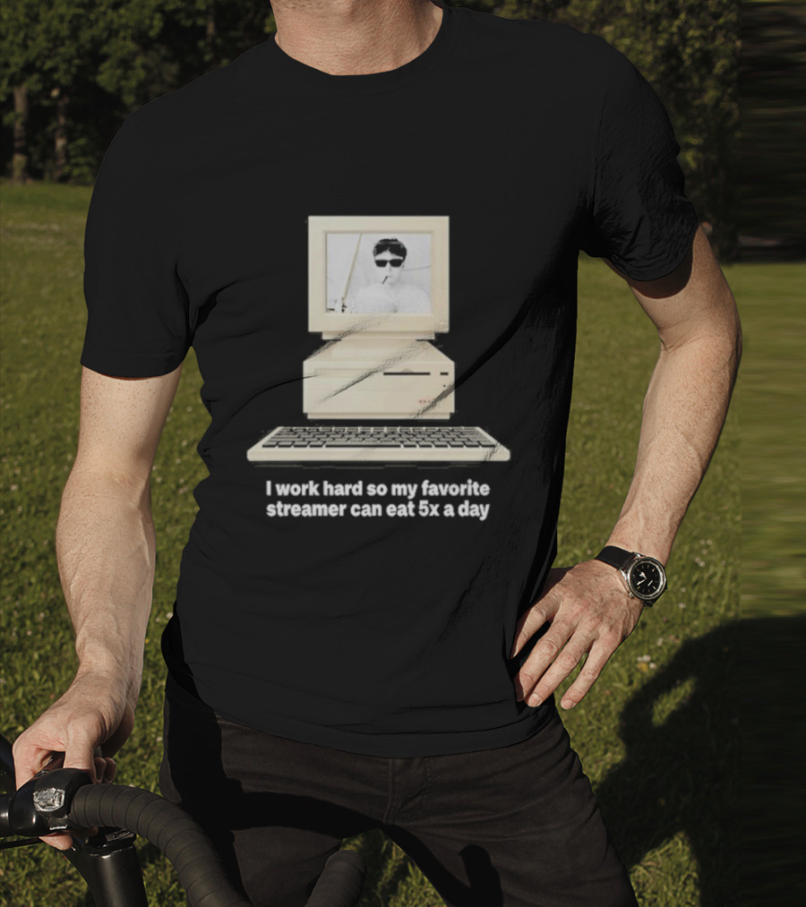 I Work Hard So My Favorite Streamer Can Eat 5X A Day Vintage Computer Retro Gamer Humor T-Shirt