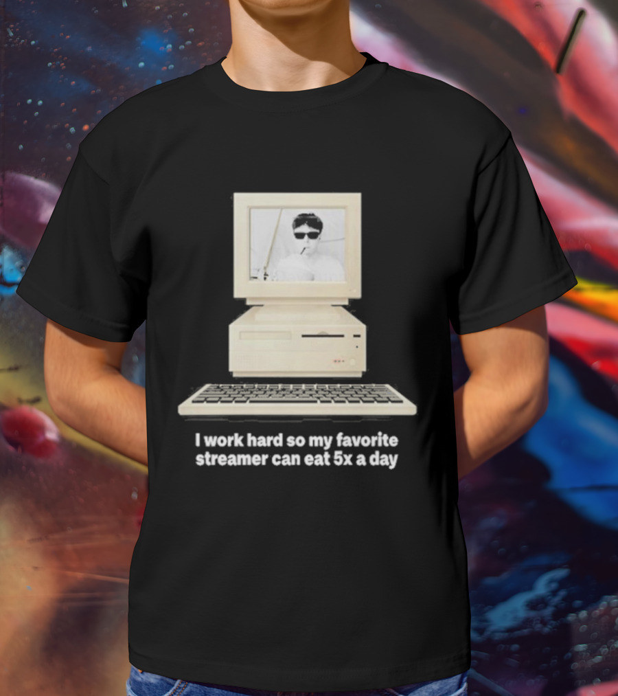 I Work Hard So My Favorite Streamer Can Eat 5X A Day Vintage Computer Retro Gamer Humor T-Shirt