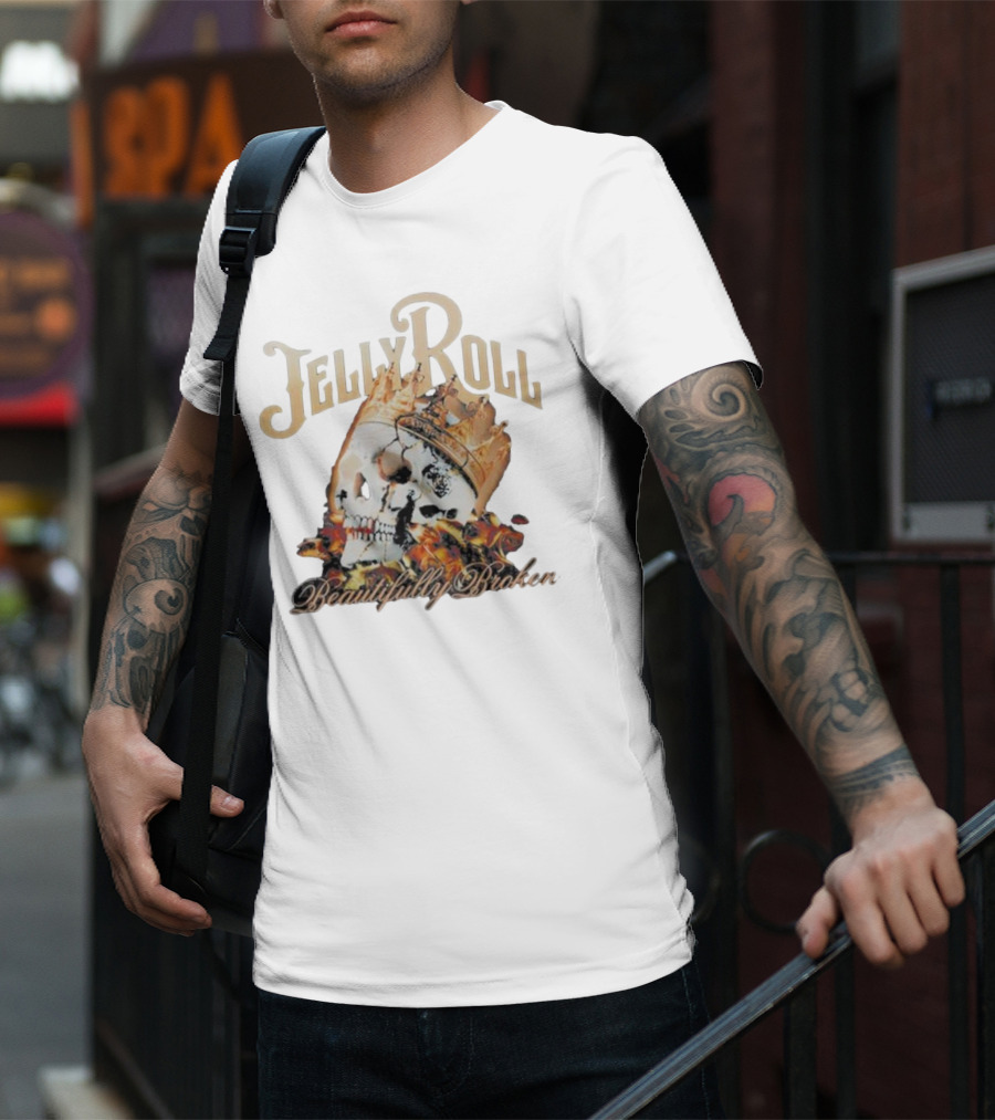 Jelly Roll Beautifully Broken Skull Crown Flame T-Shirt
