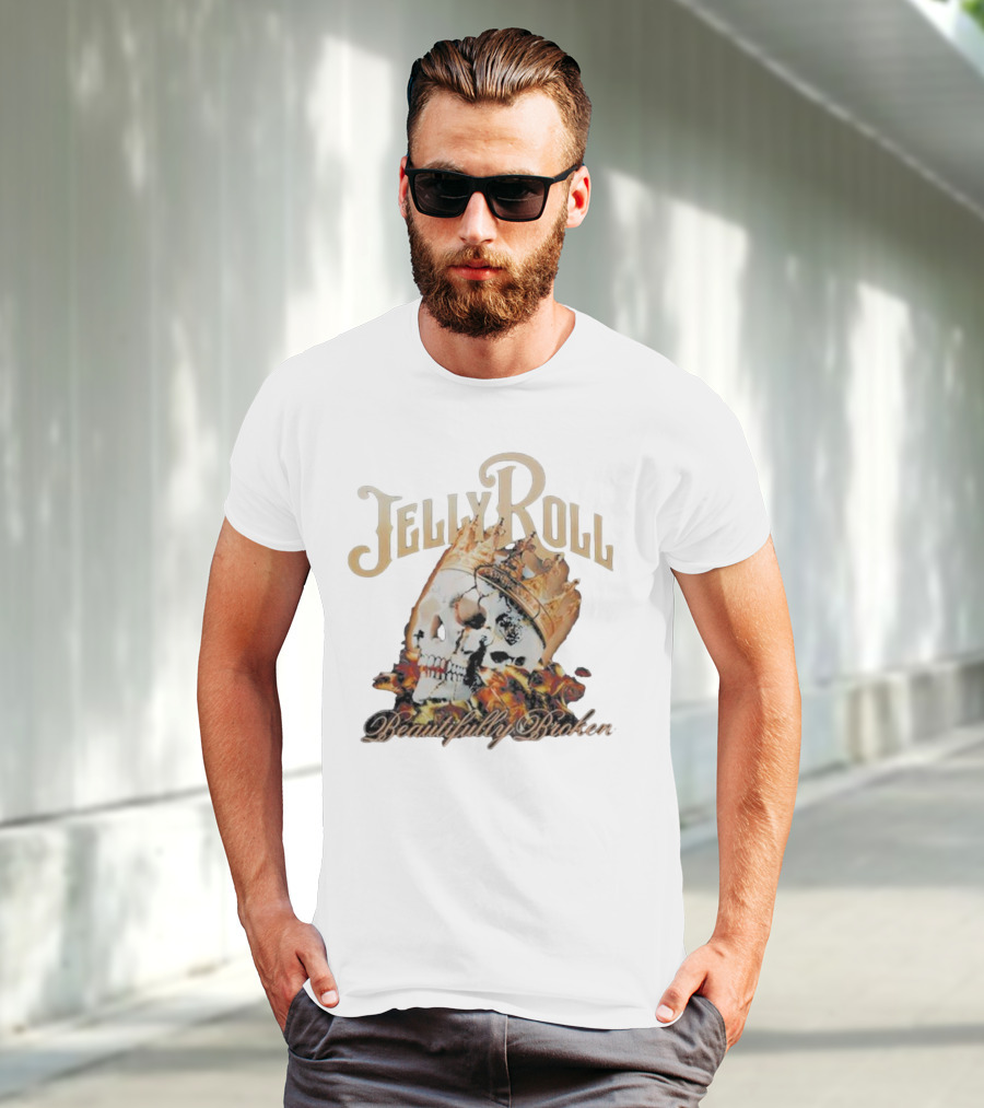 Jelly Roll Beautifully Broken Skull Crown Flame T-Shirt