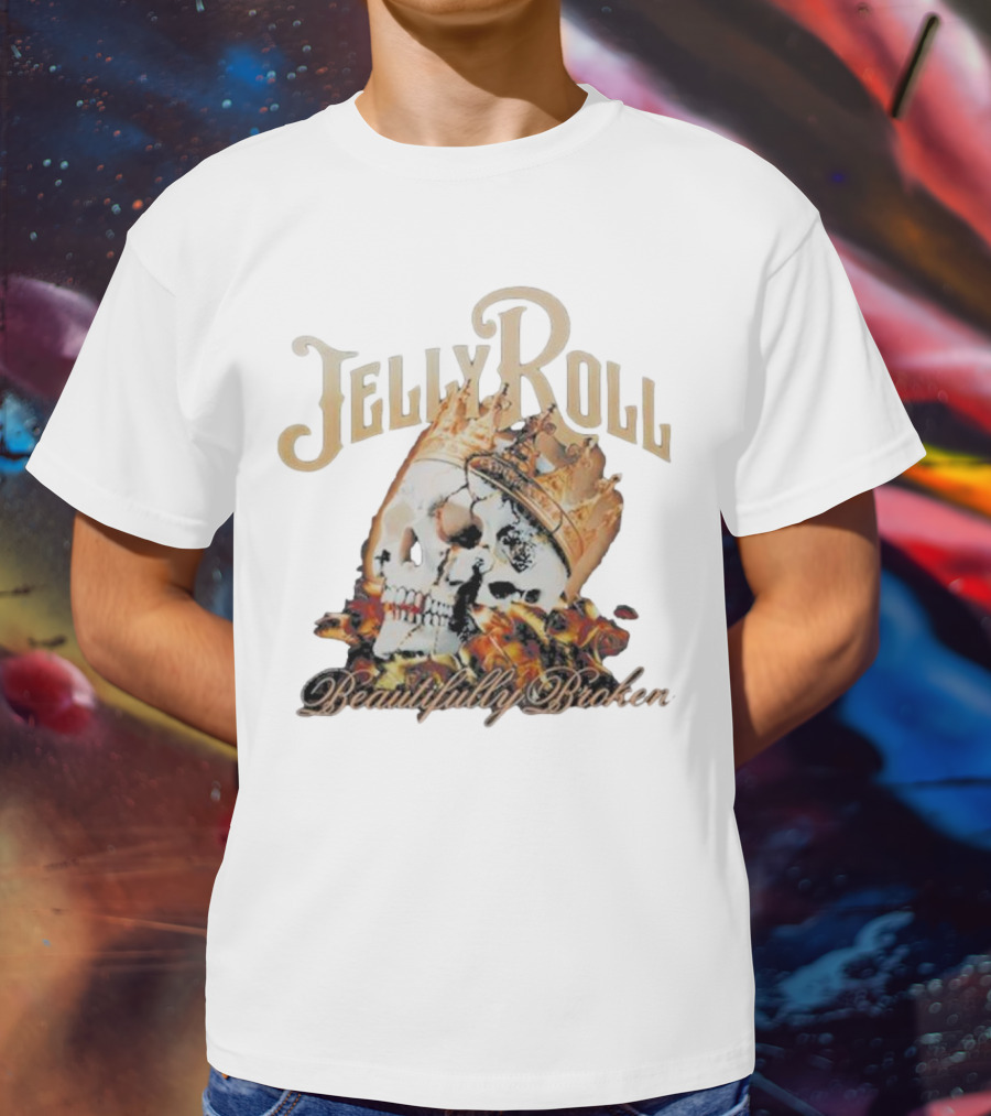 Jelly Roll Beautifully Broken Skull Crown Flame T-Shirt