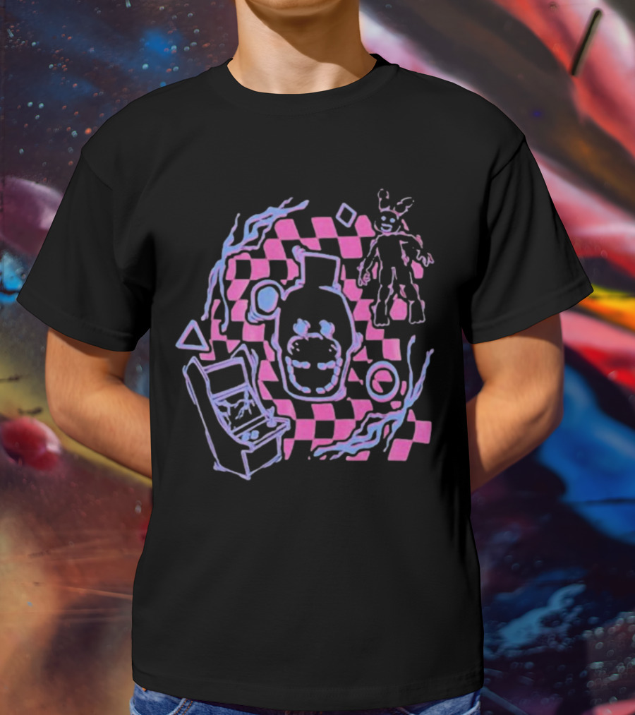 The Shadow Freddy Arcade Nightmare Checkered Phantasm T-Shirt
