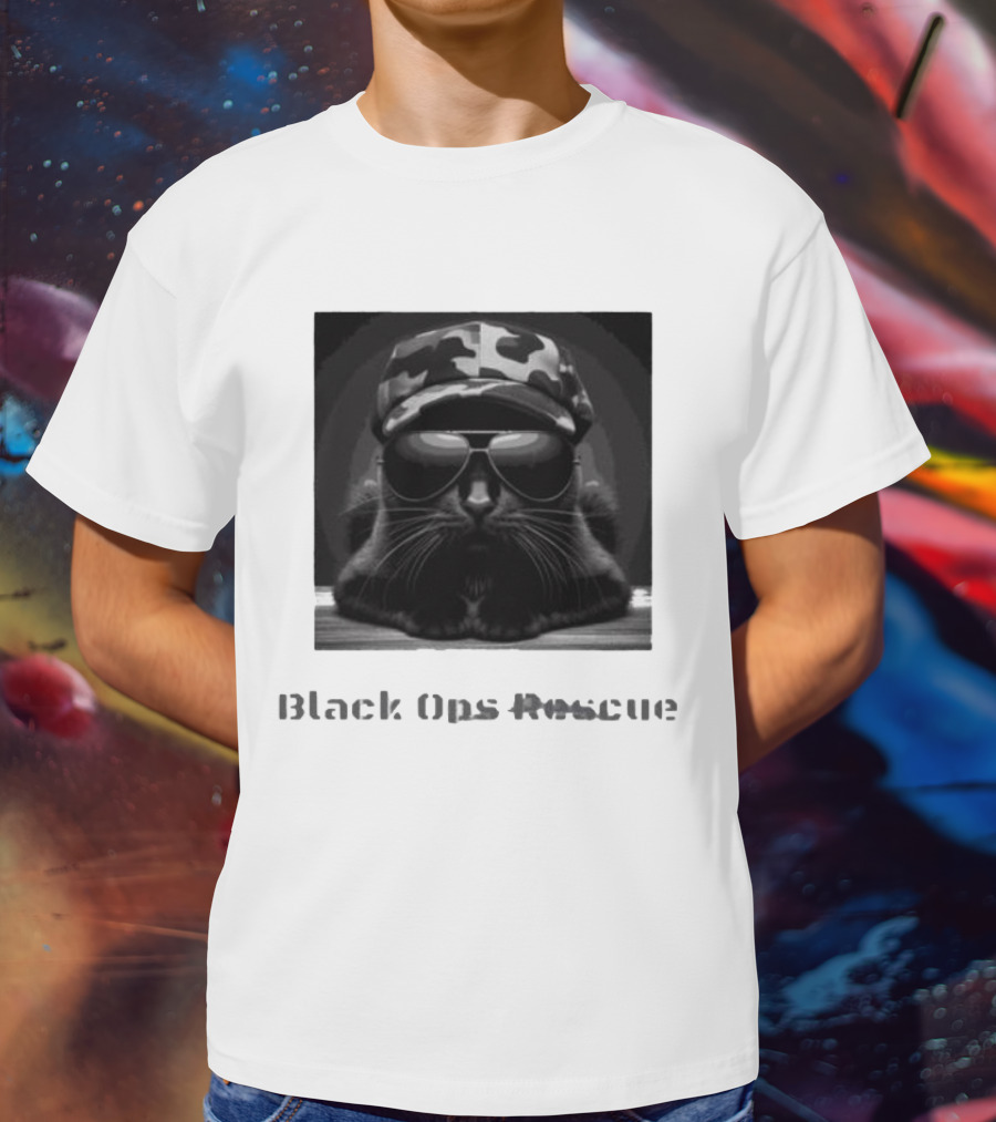 Black Ops Rescue Women’s Cat Military Style Camouflage Hat Sunglasses T-Shirt