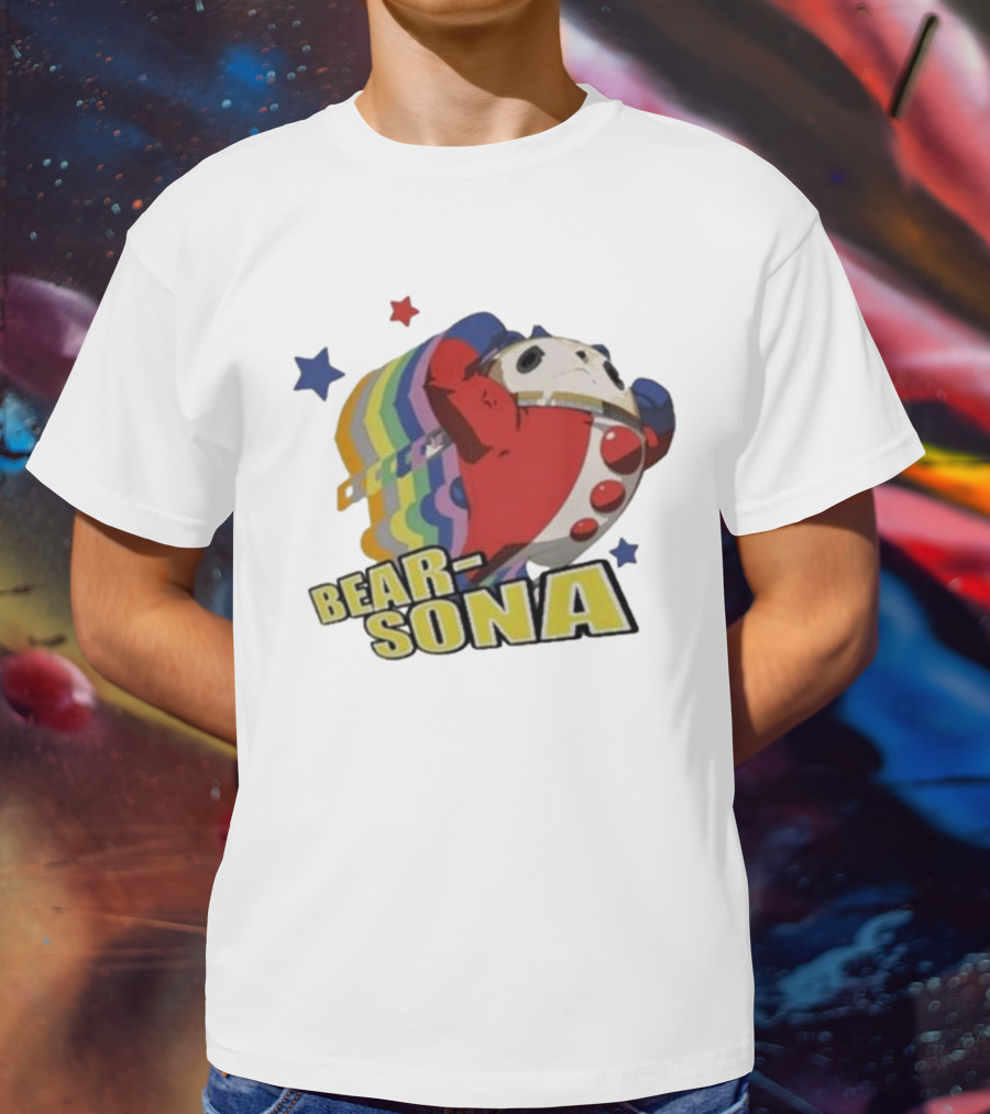 Bear-Sona Teddie Persona 4 Character Red Outfit Psychedelic Stars T-Shirt