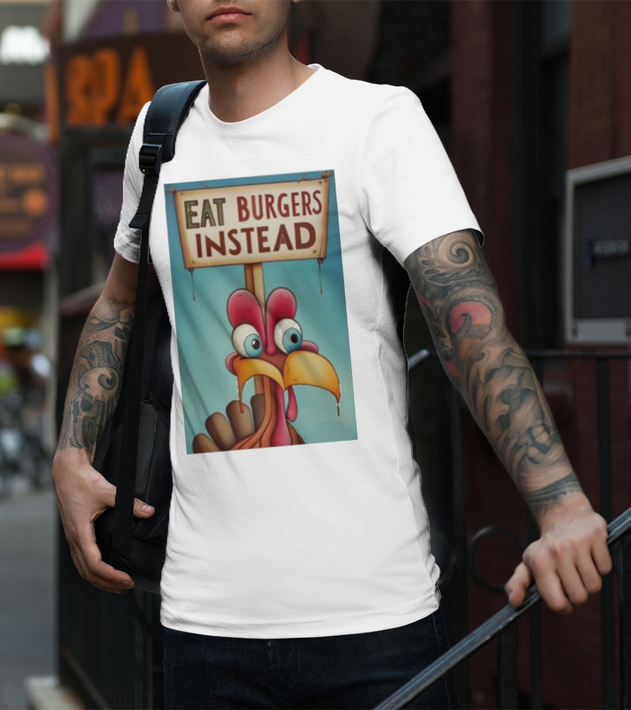Eat Burgers Instead Funny Turkey Cartoon T-Shirt