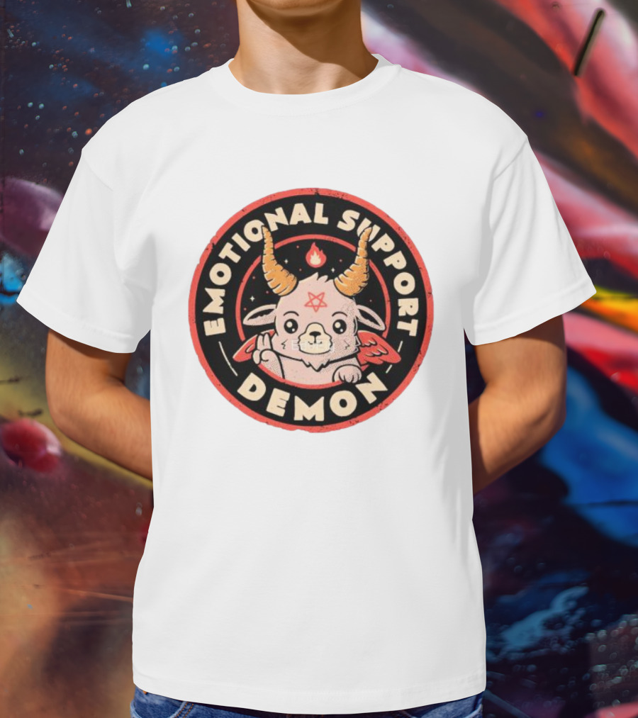 Emotional Support Demon Cute Devil Goat With Wings And Fire T-Shirt
